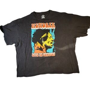 Authentic Hendrix Live In Concert‎ Black Graphic Print T-Shirt - 4XL